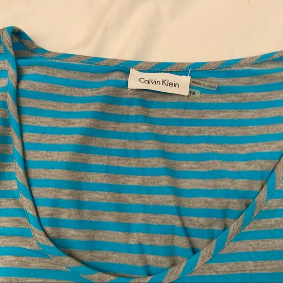 Calvin Klein Blue Gray Striped Drawstring Waist Knit Dress Sz 10 Stretch - Picture 6 of 11